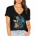 Book Lover Bookworm Reading Books Dragon Sci-Fi Character Women's Jersey Short Sleeve Deep V-Neck Tshirt