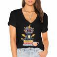 Book Lover Cute Baby Dragon Reading Women's Jersey Short Sleeve Deep V-Neck Tshirt