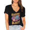 Book Lover Kids And Adults Reading Is a Blast Rocket Ship Women's Jersey Short Sleeve Deep V-Neck Tshirt