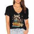 Book Lover Racoon Reading Bookish Library Read Books Be Kind Women's Jersey Short Sleeve Deep V-Neck Tshirt
