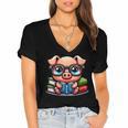Book Lover Reading Pig Women's Jersey Short Sleeve Deep V-Neck Tshirt