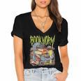 Graphic Book Worm Monster Horror Reading Book Lover Women's Jersey Short Sleeve Deep V-Neck Tshirt