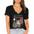 All Booked For Christmas Cute Bookish Cat Lover Women's Jersey Short Sleeve Deep V-Neck Tshirt