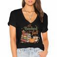 All Booked For Fall Books Coffee Fall Leaves Pumpkins Autumn Women's Jersey Short Sleeve Deep V-Neck Tshirt
