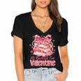 All Booked For Valentine Cute Pink Book Lover Aesthetic Women's Jersey Short Sleeve Deep V-Neck Tshirt