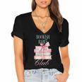 Bookish Babes Club Cute Pink Book Stack With Bow Women's Jersey Short Sleeve Deep V-Neck Tshirt Bookish Babes Club Cute Pink Book Stack With Bow Women's Jersey Short Sleeve Deep V-Neck Tshirt