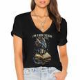 Bookish Quote I Am a Book Dragon Not a Worm Reading Book Women's Jersey Short Sleeve Deep V-Neck Tshirt
