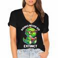 Books Never Go Extinct Reading Dinosaur Bookish Nerdy Women's Jersey Short Sleeve Deep V-Neck Tshirt