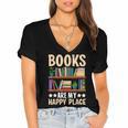 Books Are My Happy Place Women's Jersey Short Sleeve Deep V-Neck Tshirt