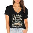 Books Helping Introverts Avoid Conversation Introvert Women's Jersey Short Sleeve Deep V-Neck Tshirt