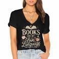 Books Are My Love Language Reader And Book Lover Bookworms Women's Jersey Short Sleeve Deep V-Neck Tshirt