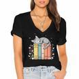 Books Lover Cute Sleepy Cat Relax Reading Vibe Women's Jersey Short Sleeve Deep V-Neck Tshirt