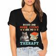 BOOKS AND MAINE COONS ARE MY THERAPY Main Coon Women's Jersey Short Sleeve Deep V-Neck Tshirt BOOKS AND MAINE COONS ARE MY THERAPY Main Coon Women's Jersey Short Sleeve Deep V-Neck Tshirt