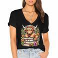 Bookworm Cute Highland Cow Reading Book Women's Jersey Short Sleeve Deep V-Neck Tshirt