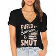 Bookworm Fueled By Sarcasm And Smut Book Reading Women's Jersey Short Sleeve Deep V-Neck Tshirt Bookworm Fueled By Sarcasm And Smut Book Reading Women's Jersey Short Sleeve Deep V-Neck Tshirt
