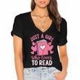 Bookworm Just A Girl Who Loves To Read Women's Jersey Short Sleeve Deep V-Neck Tshirt