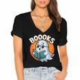BOOOKS Cute Ghost Reading Books Halloween Women's Jersey Short Sleeve Deep V-Neck Tshirt BOOOKS Cute Ghost Reading Books Halloween Women's Jersey Short Sleeve Deep V-Neck Tshirt