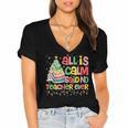 All Is Calm Said No Teacher Ever Book Christmas Tree Women's Jersey Short Sleeve Deep V-Neck Tshirt