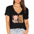 Capybara Axolotl Kawaii Kids Anime Book Lover Reading Women's Jersey Short Sleeve Deep V-Neck Tshirt