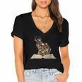 Cat Book Flowers Women's Jersey Short Sleeve Deep V-Neck Tshirt