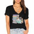 Cat On Books Pets Cats Reading Book Nerd Read Reader Bookcat Women's Jersey Short Sleeve Deep V-Neck Tshirt Cat On Books Pets Cats Reading Book Nerd Read Reader Bookcat Women's Jersey Short Sleeve Deep V-Neck Tshirt