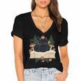 Cat On Open Book Mushrooms Ferns Dark Academia Women's Jersey Short Sleeve Deep V-Neck Tshirt