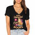 Cat Shirts For Women Book Lover Shirt Cats And Books Women's Jersey Short Sleeve Deep V-Neck Tshirt