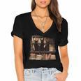 Cats Antique Books Academia Library Aesthetic Bookworm Women's Jersey Short Sleeve Deep V-Neck Tshirt
