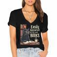 Cats And Books Book & Cat Lover Easily Distracted By Women's Jersey Short Sleeve Deep V-Neck Tshirt