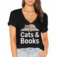 Cats And Books Women's Jersey Short Sleeve Deep V-Neck Tshirt