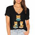 Cats Reading Book Lover Reading Bookworm Reader Women's Jersey Short Sleeve Deep V-Neck Tshirt