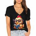Chicken Reading a Book Farm Animal Chick Women's Jersey Short Sleeve Deep V-Neck Tshirt