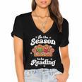 Christmas Book Lover Gingerbread Library Reading Bookaholic Women's Jersey Short Sleeve Deep V-Neck Tshirt