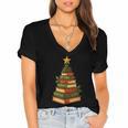 Christmas Book Tree Bookshelf Holiday For Readers Librarians Women's Jersey Short Sleeve Deep V-Neck Tshirt