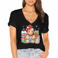 Christmas Gingerbread Man Reading Book Snowflake Teacher Women's Jersey Short Sleeve Deep V-Neck Tshirt Christmas Gingerbread Man Reading Book Snowflake Teacher Women's Jersey Short Sleeve Deep V-Neck Tshirt
