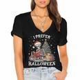 Christmas Outfit I Prefer Halloween Book Reading Skeleton Women's Jersey Short Sleeve Deep V-Neck Tshirt