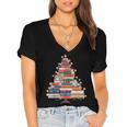 Christmas Tree Book Bookworm Women's Jersey Short Sleeve Deep V-Neck Tshirt