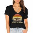 Coffee Beans & Books Retro Bookworm Librarian Women's Jersey Short Sleeve Deep V-Neck Tshirt