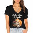 Coffee Cats & Books Lover For Women & Girls Coffee Women's Jersey Short Sleeve Deep V-Neck Tshirt