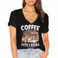 Coffee Cats And Books Cats And Reading Lovers Women's Jersey Short Sleeve Deep V-Neck Tshirt