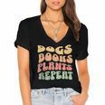 Colorful Dogs Books Plants Repeat Women's Jersey Short Sleeve Deep V-Neck Tshirt Colorful Dogs Books Plants Repeat Women's Jersey Short Sleeve Deep V-Neck Tshirt