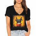 Colorful Sketch Oil Painting Of A Bat Reading Book Women's Jersey Short Sleeve Deep V-Neck Tshirt