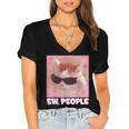 Cool Cat Meme Ew People Anti Social Introvert Cute Cat Women's Jersey Short Sleeve Deep V-Neck Tshirt