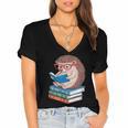 Cool Hedgehog Book Nerd Readers Women's Jersey Short Sleeve Deep V-Neck Tshirt