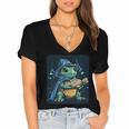 Cool Magical Book With Wizard Turtle For Adults And Kids Women's Jersey Short Sleeve Deep V-Neck Tshirt