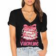 Coquette Bow All Booked For Valentine Book Lover Bookish Women's Jersey Short Sleeve Deep V-Neck Tshirt