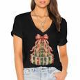 Coquette Christmas Book Tree Xmas Lights Librarian Teacher Women's Jersey Short Sleeve Deep V-Neck Tshirt Coquette Christmas Book Tree Xmas Lights Librarian Teacher Women's Jersey Short Sleeve Deep V-Neck Tshirt