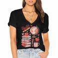 Coquette Teacher School Supplies Bows Books Globe Apple Cute Women's Jersey Short Sleeve Deep V-Neck Tshirt Coquette Teacher School Supplies Bows Books Globe Apple Cute Women's Jersey Short Sleeve Deep V-Neck Tshirt