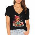 Cozy Gingerbread Christmas Reading Book Xmas Snowflakes Fall Women's Jersey Short Sleeve Deep V-Neck Tshirt