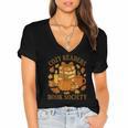 Cozy Readers Book Society Vintage Fall Books & Pumpkin Women's Jersey Short Sleeve Deep V-Neck Tshirt